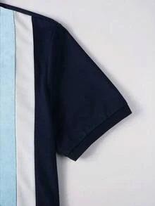Manfinity Homme 男士休閒極簡條紋短袖 Polo 衫，適合通勤與辦公 - 彩色 - 查看 6