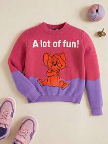 TOM & JERRY X SHEIN Tween Girls' Cartoon And Letter Pattern Sweater - Multicolor - View 1