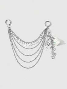 ROMWE Kawaii 1 Ins Creative Silver Note Multi-Layer Hollow Chain Star Pendant Cartoon Flocking Rabbit DIY Keychain Bag Pendant, Girls Wear Holiday Gifts Every Day - Silver - View 10