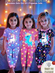 Baby Girls Neon Unicorn & Heart Print Crew Neck Bodysuit & Pants Pajama Set - Multicolor - View 1