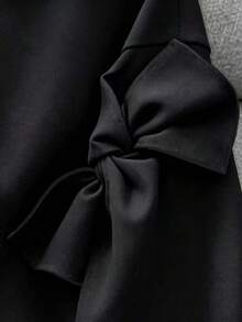 GlowEve CURVE Plus Size Solid Color Design Knot Detail Streetwear Crew Neck Long Sleeve Sweatshirt - Black - View 3