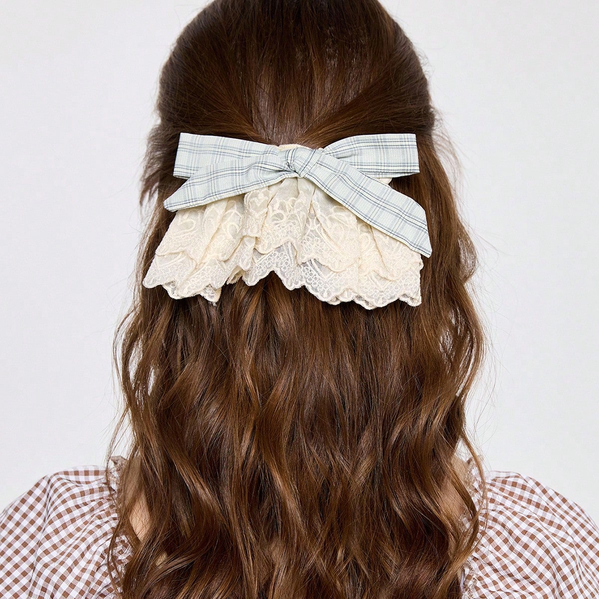 1pc Slouchy Bowknot Lace Ruffle Hairclip, New Minimalist Hair Clip,Summer,Holiday,Travel, Head Accessories, Claw Clips,Festival,Party
