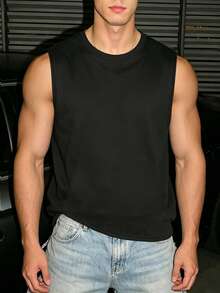 Manfinity Dauomo Casual Fashion Rhinestone Fishnet Patchwork Men's Tank Top - Black - View 2