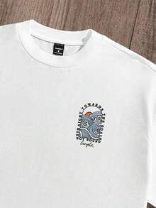 Manfinity Joysei Standard Size Men's Casual Wave Pattern White Cropped T-Shirt, Men's Crop Top, Suitable For Summer - White - View 3