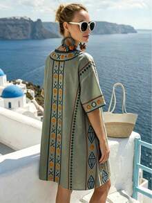 Isle Nomé Gaun Liburan Pantai Musim Panas Wanita - Olive Green - View 2