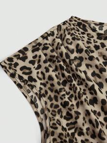 GlowEve CURVE Plus Size Women's Summer Classic Leopard Print Sleeveless Waist-Cinching A-Line Vintage Elegant Commuter Midi Dress - Rust Brown - View 4