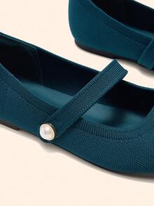 CUCCOO BASICS Women's Fashion Fabric Comfortable Breathable Pearl Decor Mary Jane Flats For Commuting, Dating, Party, School For Christmas Spring Shoes - Peacock Blue - View 6