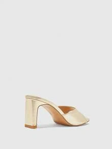 CUCCOO BIZCHIC 女款方頭簡約時尚包頭中高跟一體式涼拖鞋 - 金色金屬 - 查看 3