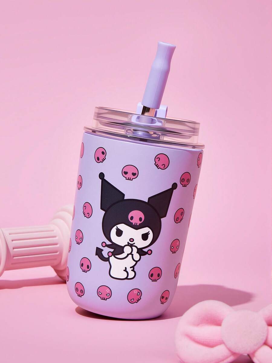 HELLO KITTY AND FRIENDS | SHEIN 300ml/10oz 不鏽鋼材質防漏蓋隨附吸管杯,適用熱飲與冷飲,適合大多數汽車杯架,送禮佳品 - 淡紫色 - 查看 1