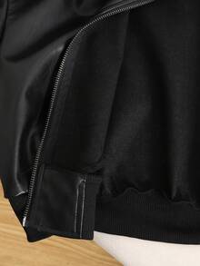 SHEIN Teen Girl PU Leather Casual Street Style Baseball Jacket , Fall/Winter - Black - View 9