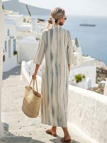 Faunlyn Robe d'été décontractée fendue à simple boutonnage blocs de couleurs pour femmes - Multicolore - Voir 3