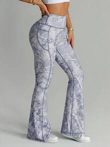 SHEIN Velisys Seamed Colorful Leopard Print Flare Leg Pants (With Pockets) - Multicolor - View 7
