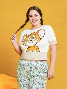 TOM & JERRY X SHEIN Plus Cartoon Pattern Knit Top - Multicolor - View 3