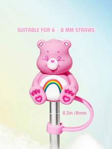 SHEIN X Care Bears 1件 矽膠熊圖案吸管套（不含吸管），歡呼熊，禮品 - 粉色 - 查看 3