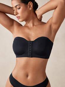 Veilyse Sutiã Sem Alça Feminino com Fechamento Frontal, Sutiã Bandeau Minimalista e Confortável - Preto - Visão 5