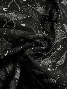 ROMWE Goth 哥德風暗黑蛾蝶月亮太陽星星印花大尺碼女款長褲 - 黑色 - 查看 3