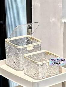 1 Buah Tempat Sampah Mini Profil Rendah Kompak Bertekanan, Pengontrol Bau, Hemat Ruang, Kokoh, Glamor, Bergaya, Warna Perak untuk Kamar Tidur, Ruang Tamu, Kantor, Meja Kopi, Meja Kerja, Dekorasi Rumah, Organisasi, Wajib Dimiliki - MultiWarna - View 1