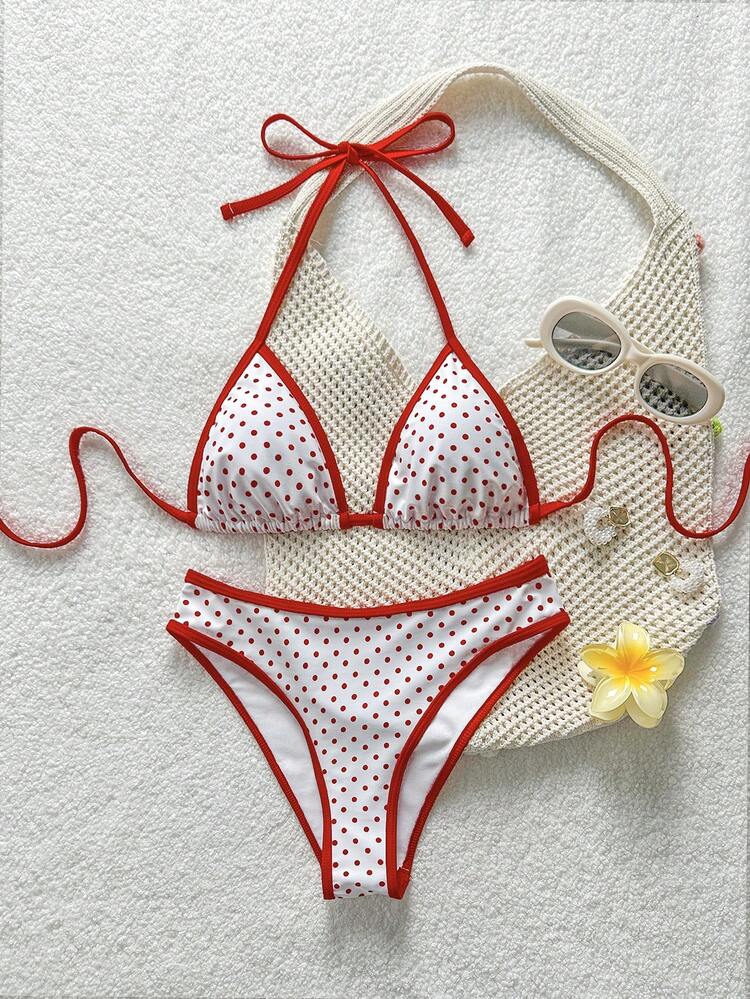 Swim Mod Women's Summer 2-Piece Swimsuit Set, Crayfish Print Colorblock Striped Fashion Sweet Beach Vacation - Multicolor - View 2