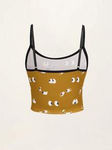 SCOOBY-DOO X SHEIN 女款字母卡通印花撞色細肩帶背心與三角內褲休閒日常內衣套裝 - 棕色 - 查看 4