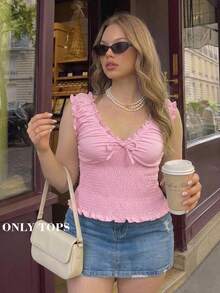 SHEIN MOD Top de tirantes ajustado rojo vintage talla grande para niñas - Rosa - Ver 5
