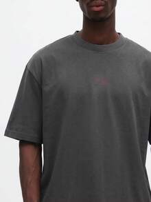 SUMWON Regular Studios Oversized Graphic Print Crew Neck Short Sleeve T-Shirt With Bold Back Logo Print - Dark Grey - View 6