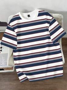 Manfinity Joysei Camiseta de cuello redondo a rayas con bloques de color casual versátil para uso diario para hombres - Multicolor - Ver 1
