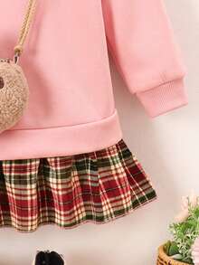Elladie kids 女童休閒長袖格紋百褶下擺 2 合 1 衛衣洋裝 - 粉色 - 查看 8