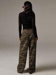 Athîral Denim 女款全印花休閒百搭日常穿著牛仔褲 - 卡其色 - 查看 2