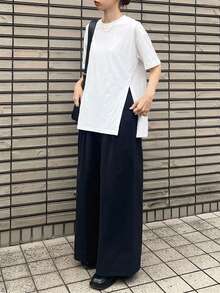 FRIFUL 女款夏季新款純色純棉側開衩寬鬆休閒百搭T恤 - 白色 - 查看 3