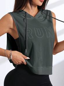 Eassivo Eassivo Sudadera deportiva con capucha de malla de moda para mujer para correr y fitness - Gris Oscuro - Ver 4