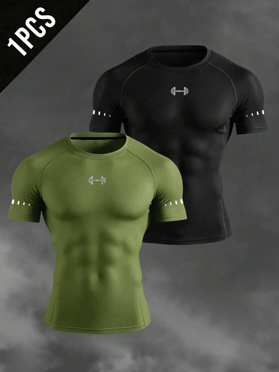 Gym Rark Men's Solid Color Short Sleeve Slim Fit Sports T-Shirt - Green - View 1