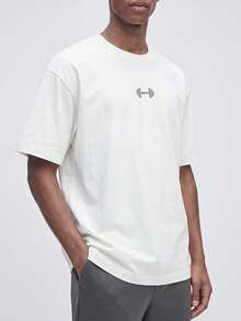 Nelvento Soul Men's Barbell Graphic Print Round Neck Short Sleeve Loose Fit Sports T-Shirt Workout Tops Breathable, Lightweight, Gym - White - View 3
