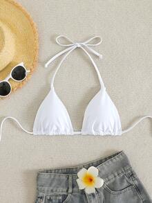 Elavelle Summer Beach Halter Bikini Top - White - View 3