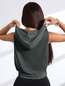 Eassivo Eassivo Sudadera deportiva con capucha de malla de moda para mujer para correr y fitness - Gris Oscuro - Ver 2
