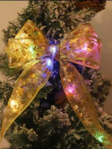 Christmas Decoration LED String Lights, Gold Ribbon Copper Wire Lights, Ribbon Colorful Lights, Copper Wire Lights, Christmas Tree Bow Satin Light Strip, 1m/3m/5m/10m Multiple Sizes Available - Golden Ribbon (Color Light) - View 2