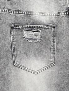 Plus Size Men's Fashionable Distressed Slant Pocket Washed Denim Jeans - Grey - View 10