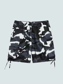 Modcrash Men's Plus Size Summer Camouflage Casual Cargo Shorts - Black and White - View 4