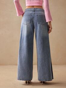 Willow Rêve Women's Wide Leg Loose Casual Versatile Denim Jeans With Pockets Women's Fall Teacher Pants - Blue - View 2