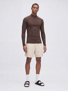 Nelvento Soul Men's Minimalist Solid Color Half-Zip Stand Collar Raglan Long Sleeve Compression Sports T-Shirt Compression Shirt, Lightweight, Gym - Camel - View 5