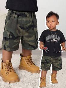 Bubblio Baby Boy Casual Street Camo Loose Denim Shorts, Summer - Multicolor - View 11