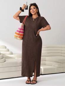 Solflare Chocolate Brown Plus Size Dress - Chocolate Brown - View 8