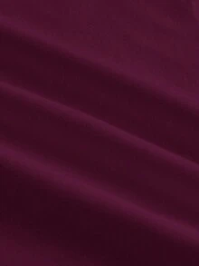 SHEIN BASICS Plus 1件純色V領短版T恤 夏季上衣 女款夏季穿搭 - 酒紅色 - 查看 8