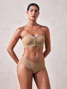 Veilyse 2pcs (Black + Khaki) Front Closure Bandeau Bras, Upgraded Non-Slip Silicone, Wireless Seamless Bras (A-C Cup) - Multicolor - View 3
