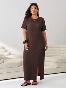 Solflare Chocolate Brown Plus Size Dress - Chocolate Brown - View 6