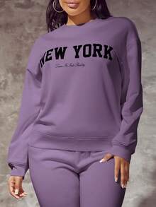 SHEIN SXY Sudadera con gráfico de letras y hombros caídos, tops de manga larga para otoño/invierno - Morado - Ver 3