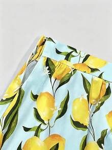 Franclia Plus Size Women's Summer Lemon Pattern A-Line Casual Vacation Lemon Yellow Long Skirt - Multicolor - View 3