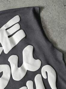 Manfinity Roghcode Men's Letter Print Crew Neck Casual Loose Fit Tank Top - Dark Grey - View 7