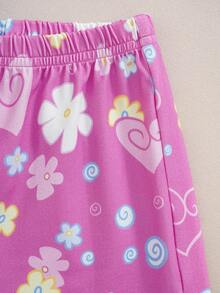 LOONEY TUNES X SHEIN Baby Girl Cartoon Print Round Neck Tank Top And Floral Print Shorts Set - Pink - View 6