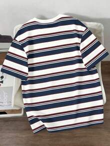 Manfinity Joysei Camiseta de cuello redondo a rayas con bloques de color casual versátil para uso diario para hombres - Multicolor - Ver 2