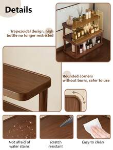 1‑Pack Vintage Solid Wood Desktop Storage Rack, Retro Multi‑Layer Cosmetic Organizer, Multipurpose Home Shelf. Suitable For Storing Kitchen Condiments, Water Cups, Mugs And Coffee Cups. - Multicolor - View 5
